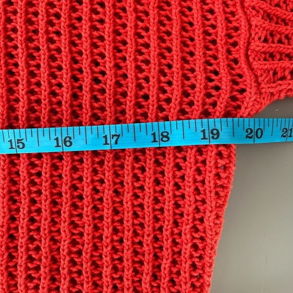 ❤️2/$30❤️M]Old Navy Long Sleeve Cropped Crochet Red Open Knit Sweater 100 Cotton - Picture 9 of 11